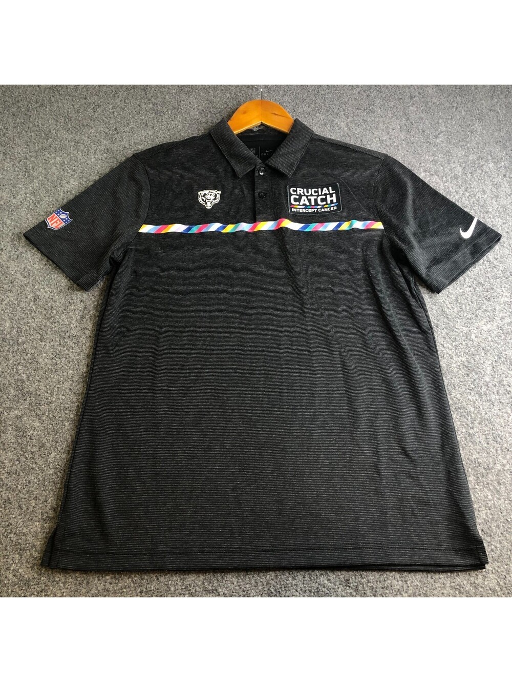 Chicago Bears Crucial Catch Polo Shirt Mens Medium Black Short Sleeve